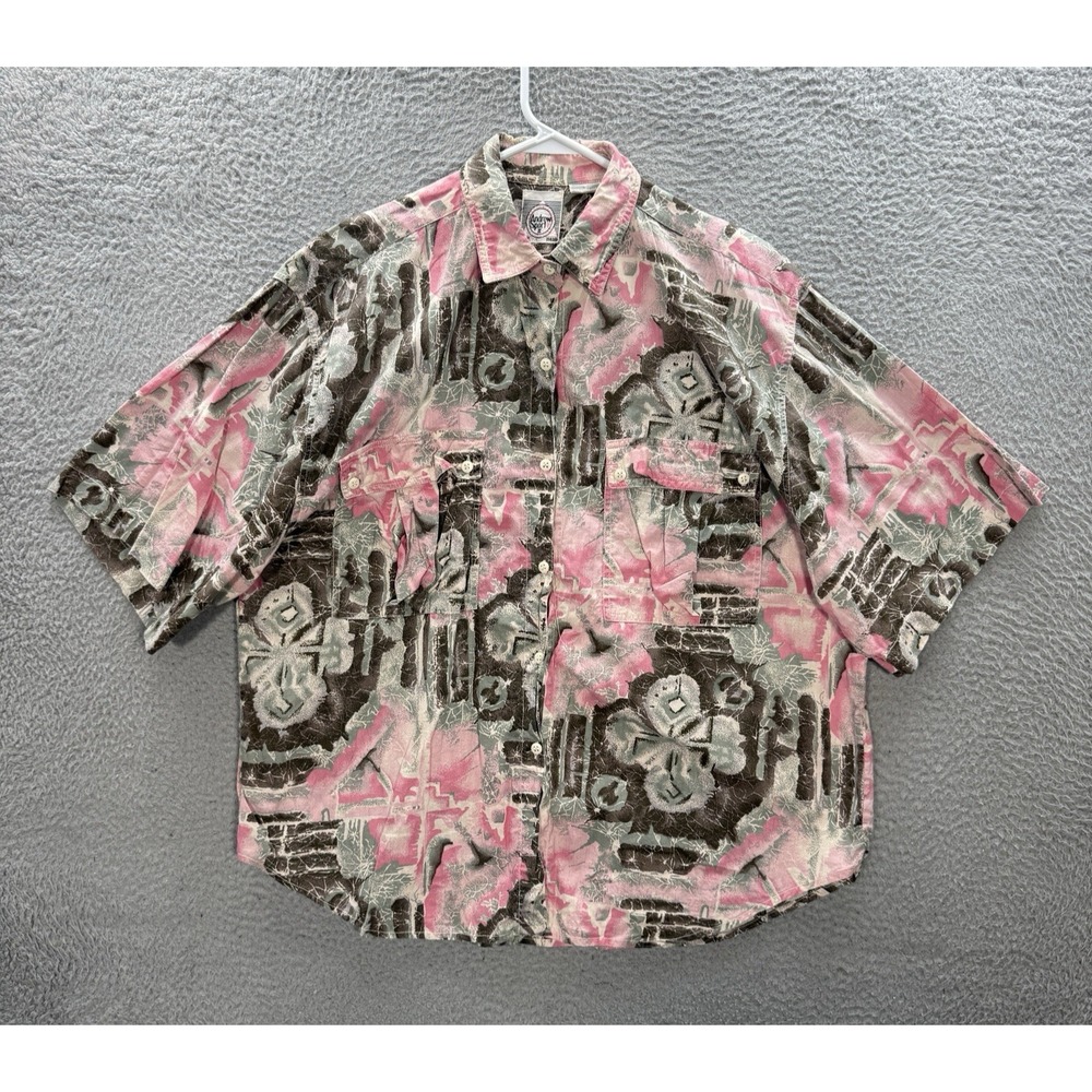 Vintage Andrew Sport Shirt Womens 42 Large Multicolor Abstract Floral 80s 90s